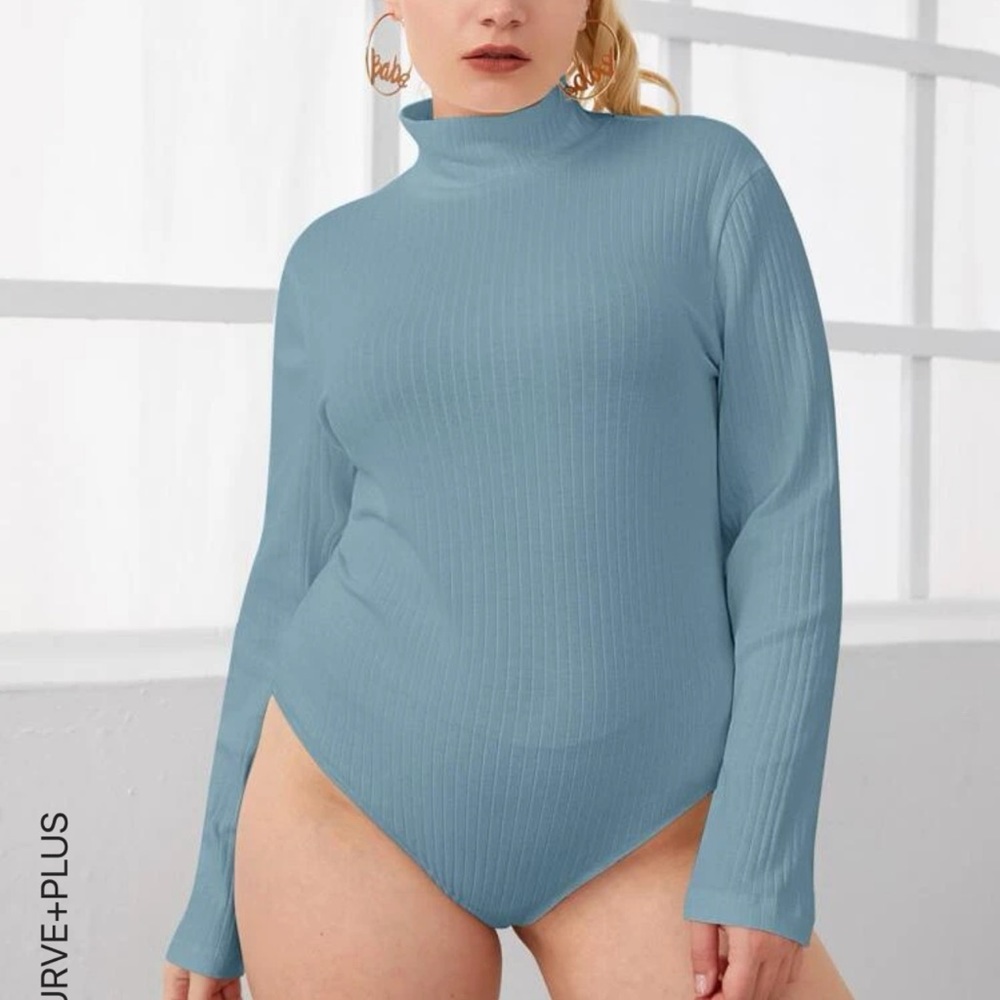 NEW! Baby Blue Plus Mock Neck Rib-knit Bodysuit (2X)